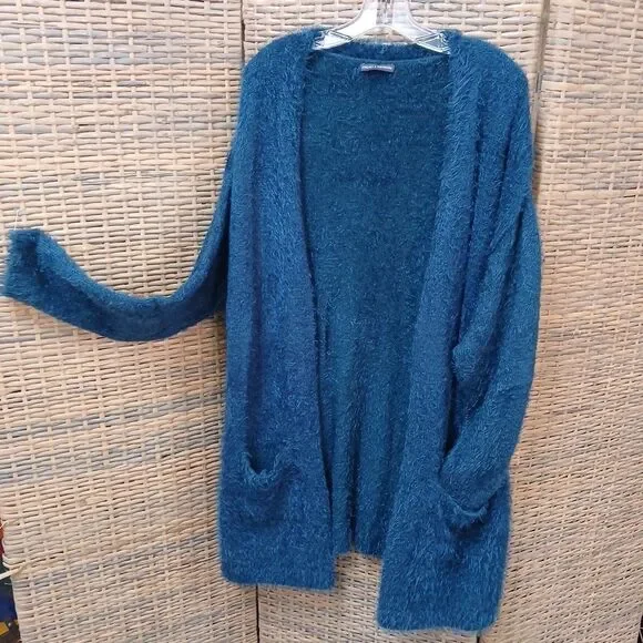 Chelsea & Theodore Teal Eyelash Cardigan Sweater with Pockets XL Open Front - Picture 2 of 7